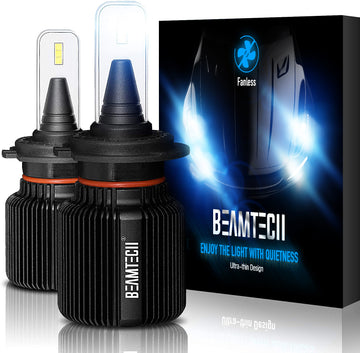 BEAMTECH H7 LED Headlight Bulb Fanless CSP Y19 Chips 8000 Lumens 6500K Xenon White  Extremely Bright Conversion Kit